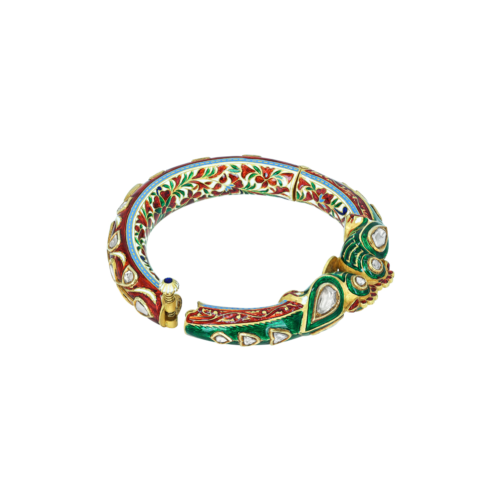 Polki Bangle with Red and Green Enamel Meenakari